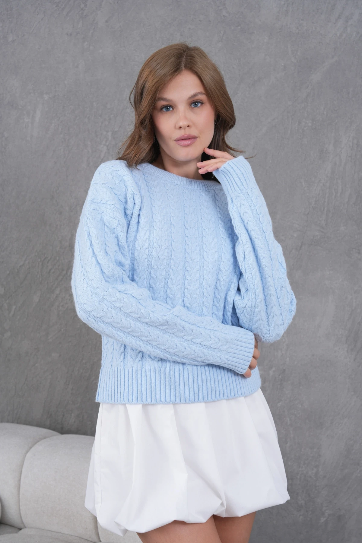 Kadın Bisiklet Yaka Örgü Detay Triko Kazak