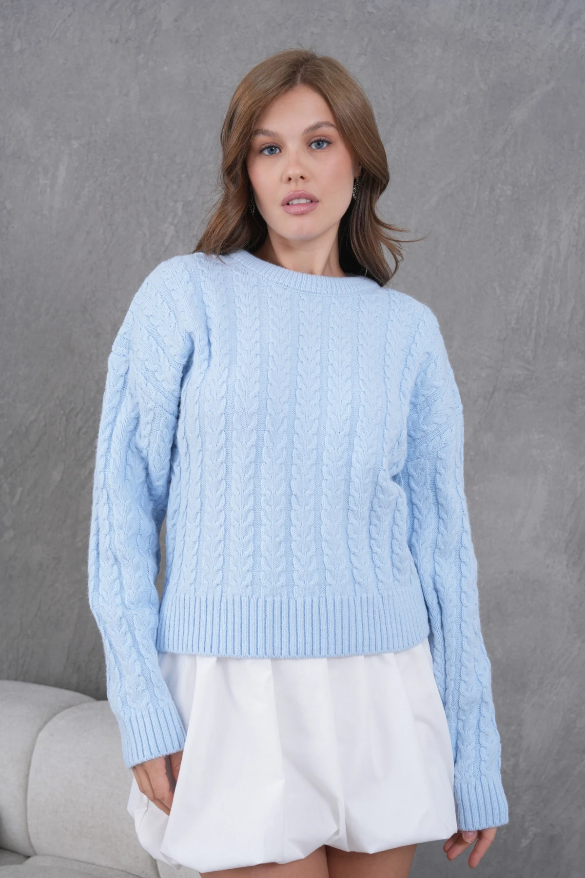 Kadın Bisiklet Yaka Örgü Detay Triko Kazak