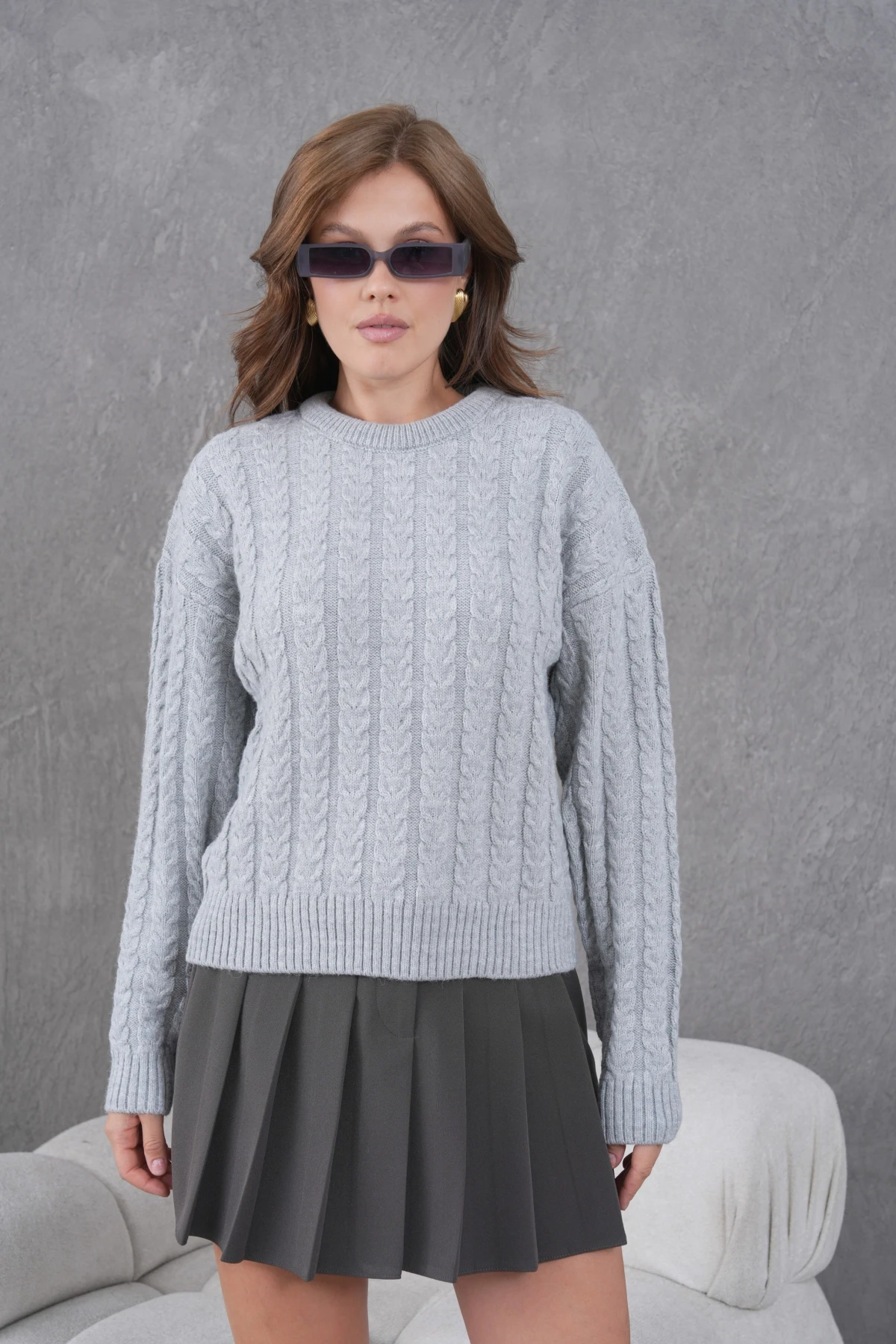 Kadın Bisiklet Yaka Örgü Detay Triko Kazak