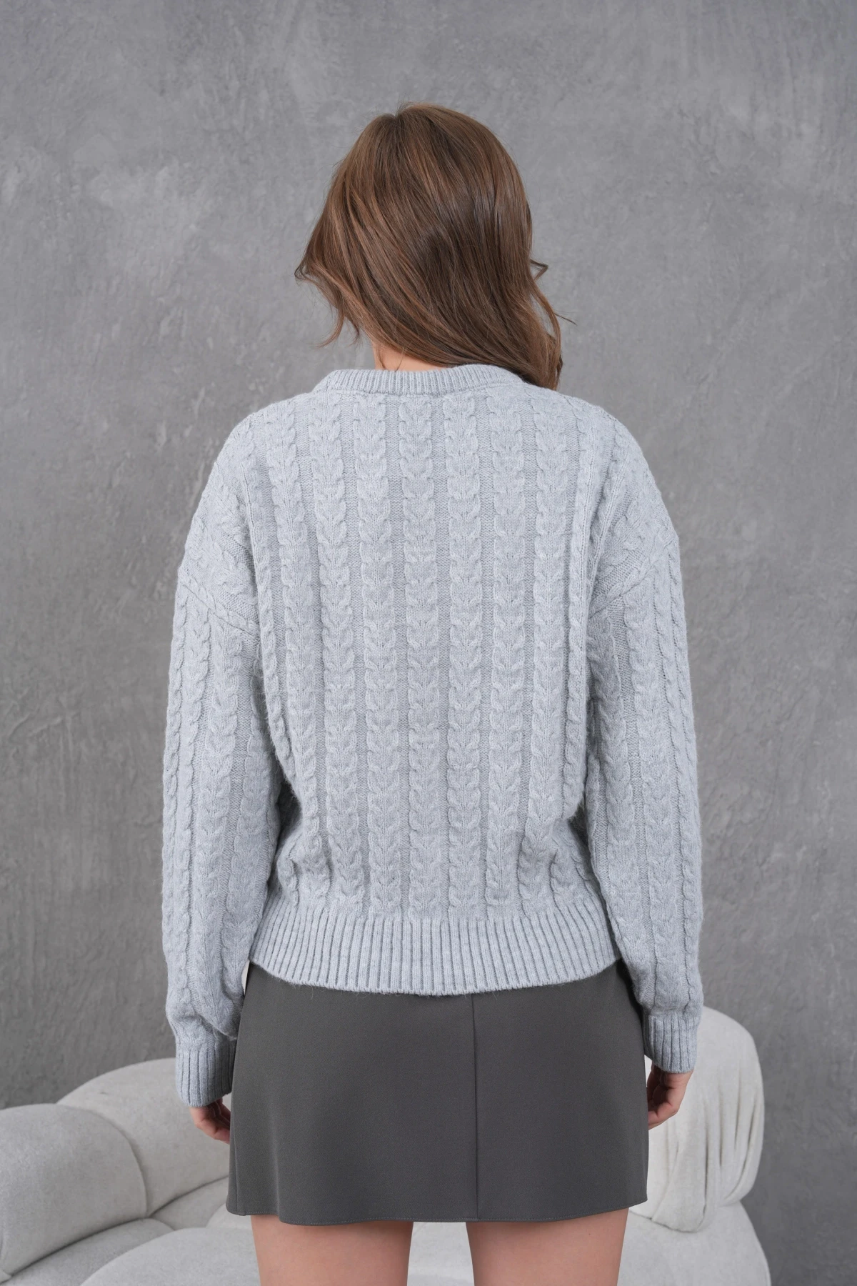 Kadın Bisiklet Yaka Örgü Detay Triko Kazak