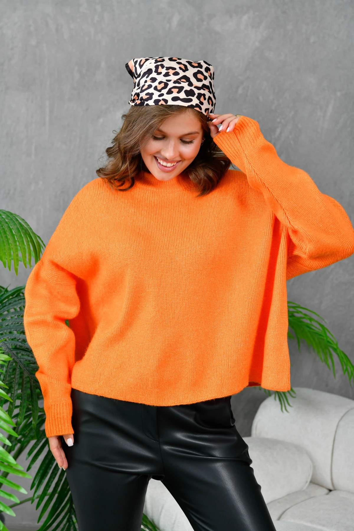 Kadın Bisiklet Yaka Oversize Triko Kazak 227045Sw