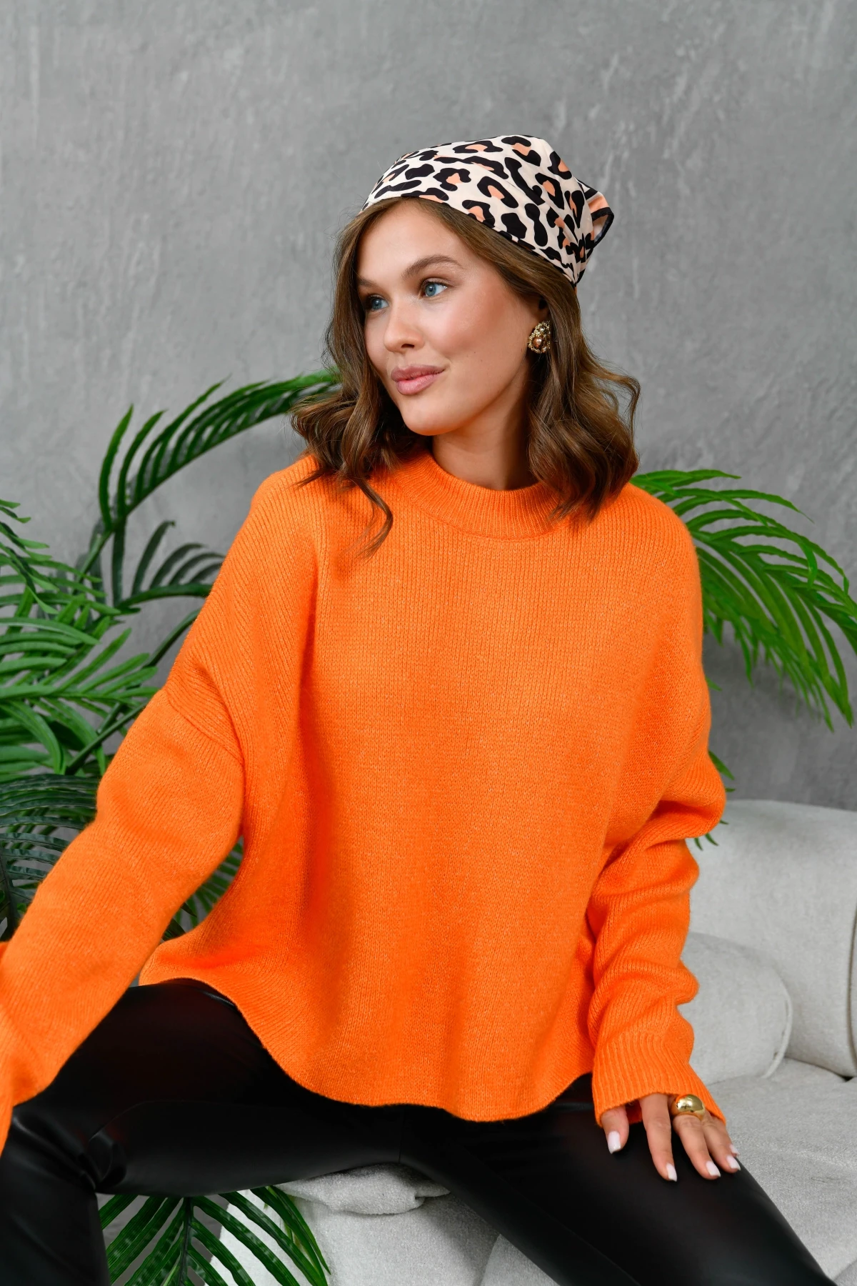 Kadın Bisiklet Yaka Oversize Triko Kazak 227045Sw