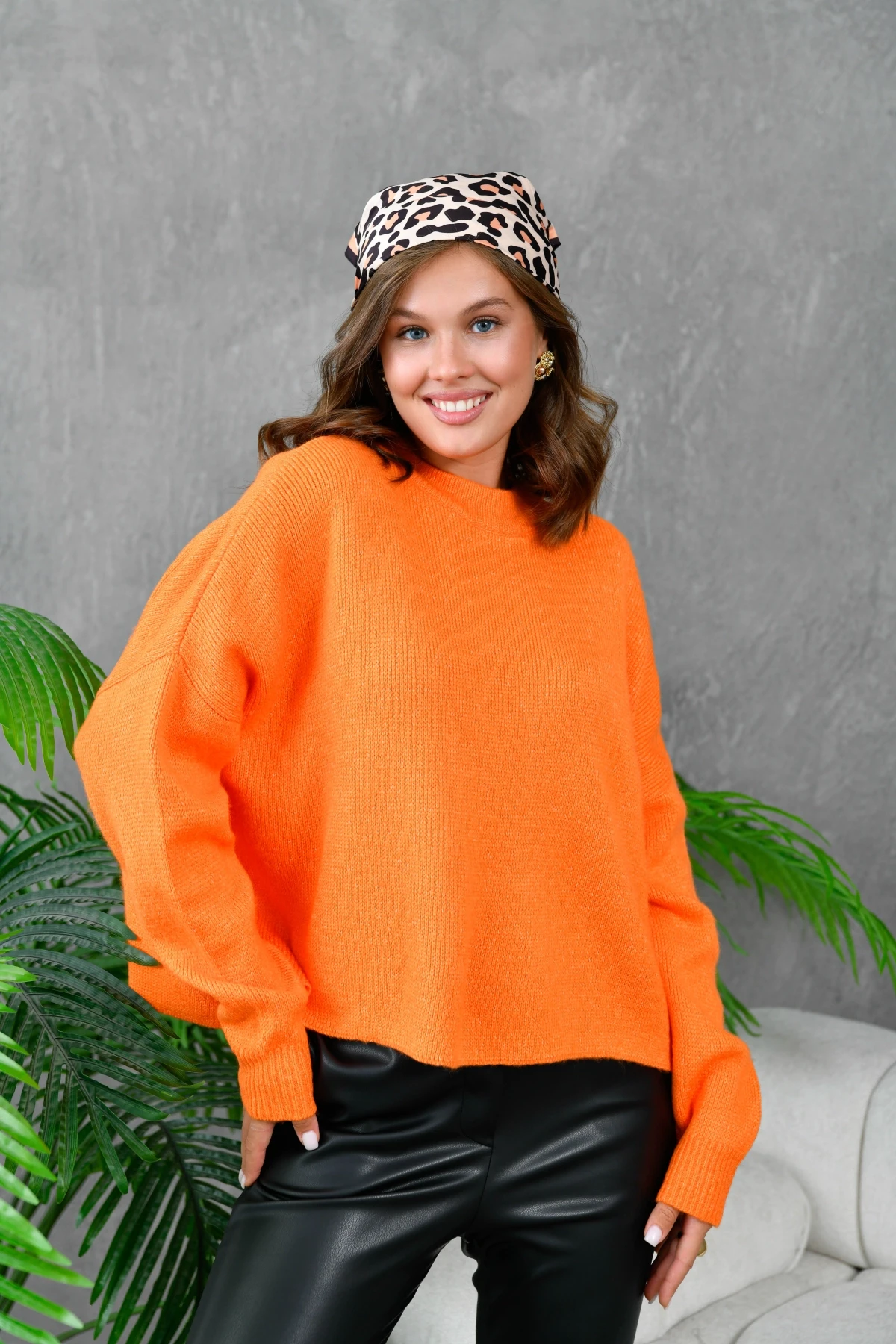 Kadın Bisiklet Yaka Oversize Triko Kazak 227045Sw