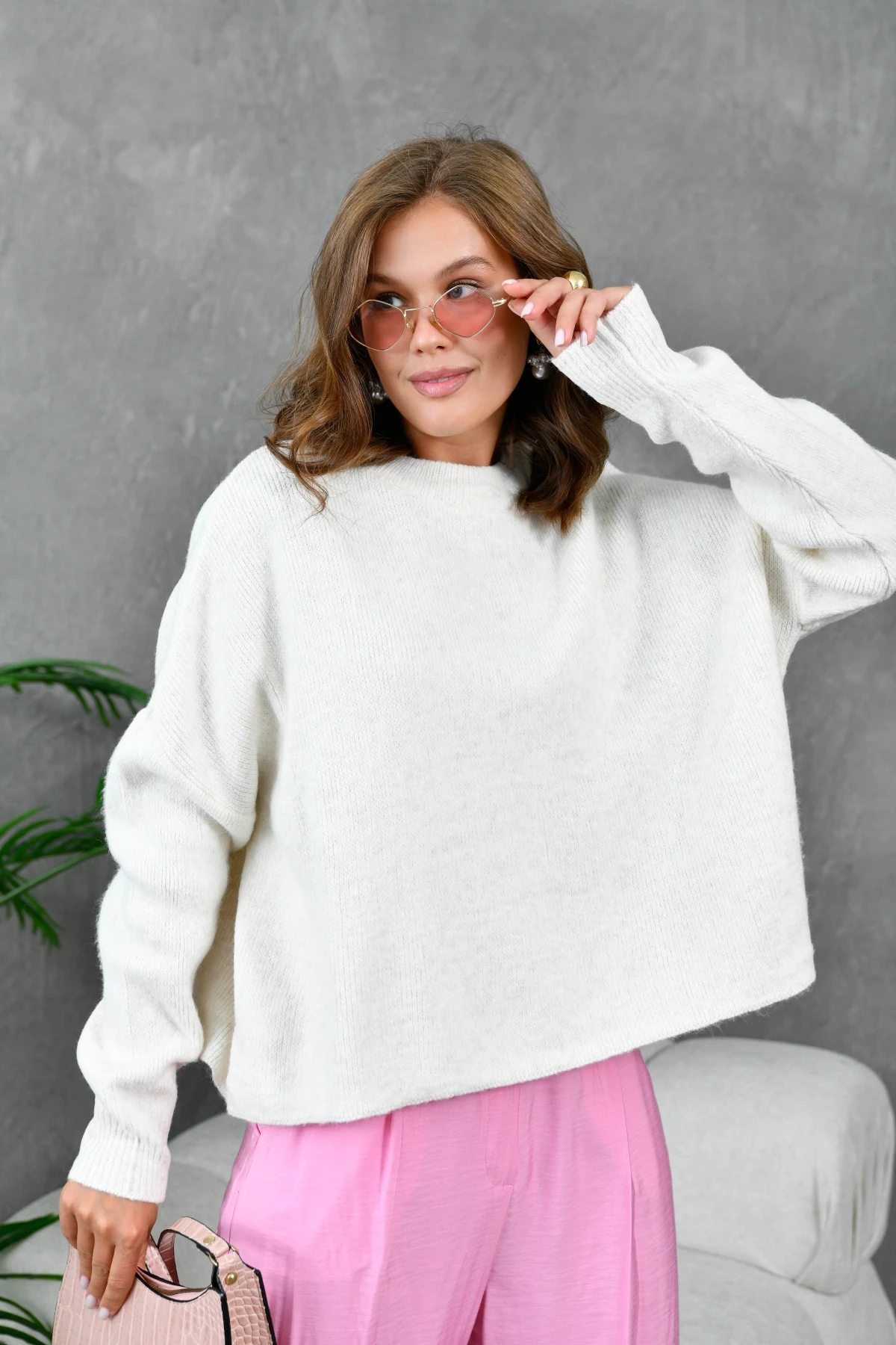 Kadın Bisiklet Yaka Oversize Triko Kazak 227045Sw