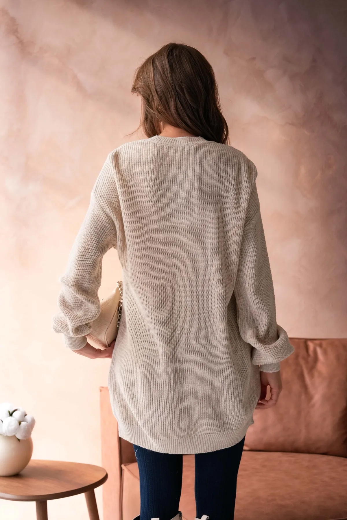 Kadın Bisiklet Yaka Selanik Örgü Nakışlı Triko Tunik 8492