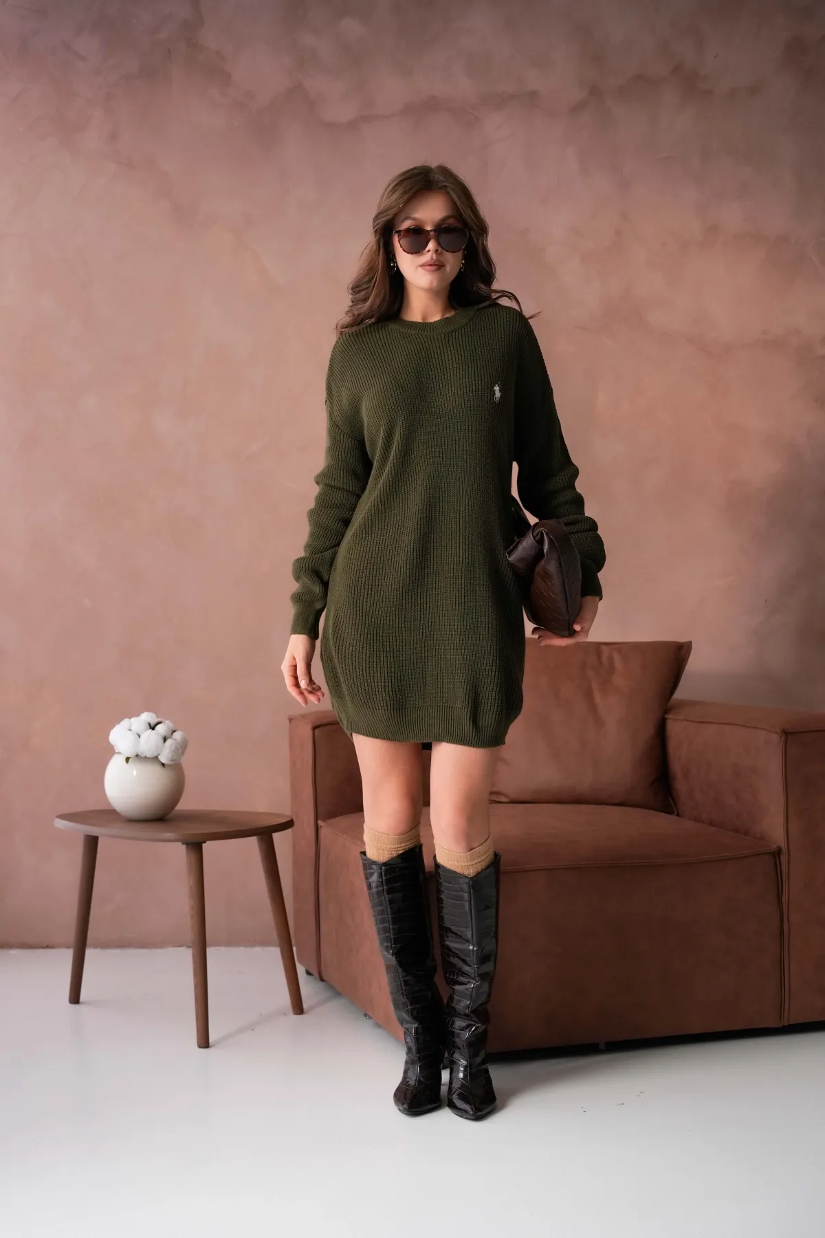 Kadın Bisiklet Yaka Selanik Örgü Nakışlı Triko Tunik 8492