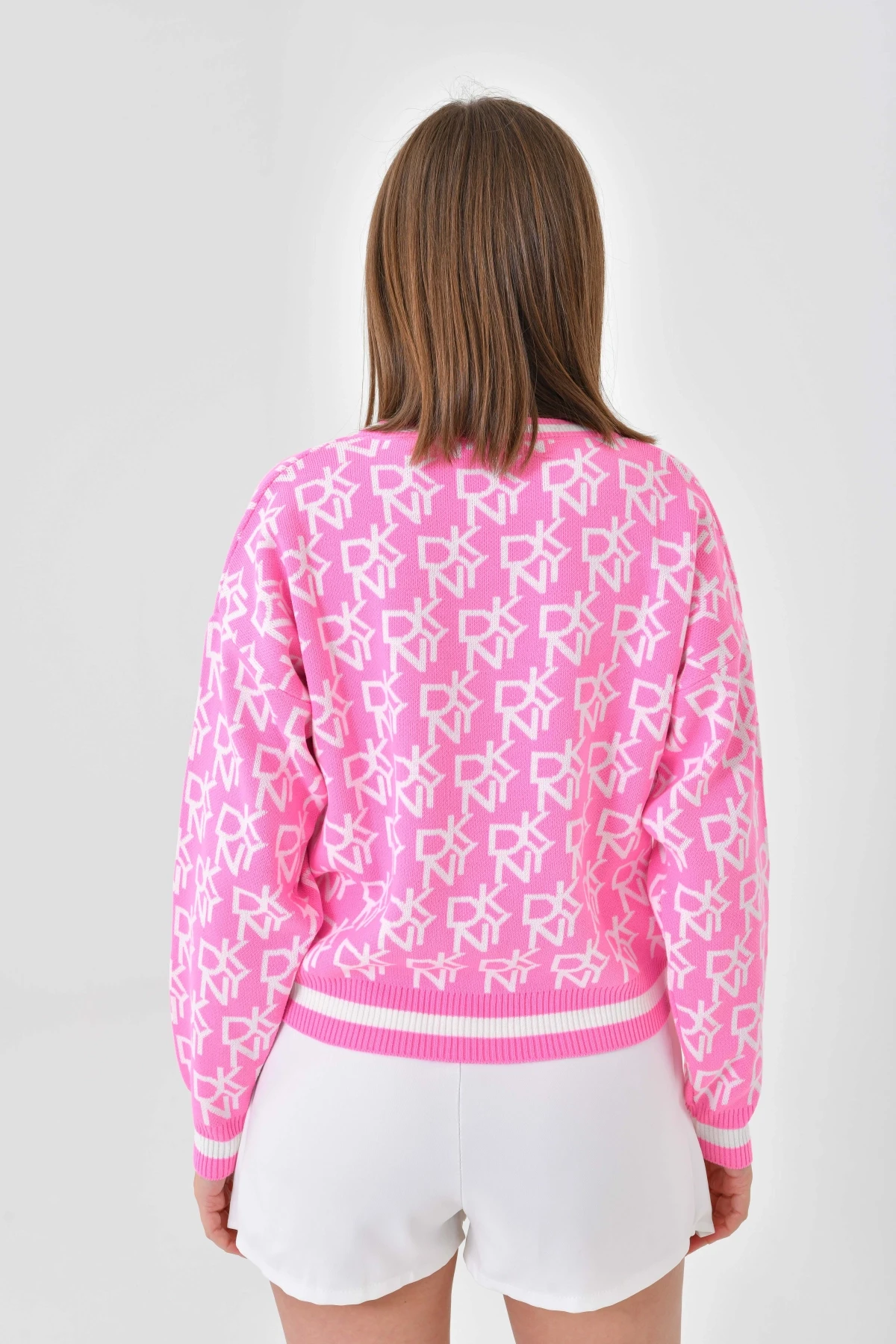 Kadın Bisiklet Yaka Yazı Desenli Triko Kazak 10489