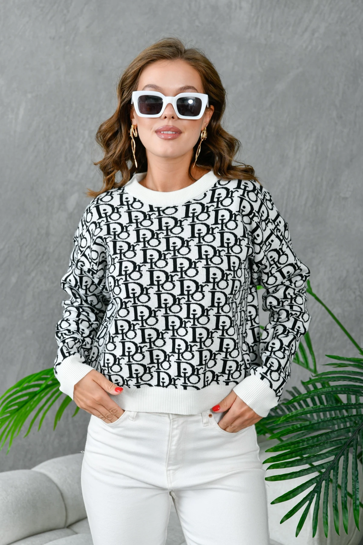 Kadın Bisiklet Yaka Yazı Detaylı Premium İplik Triko Kazak 10395.Crs