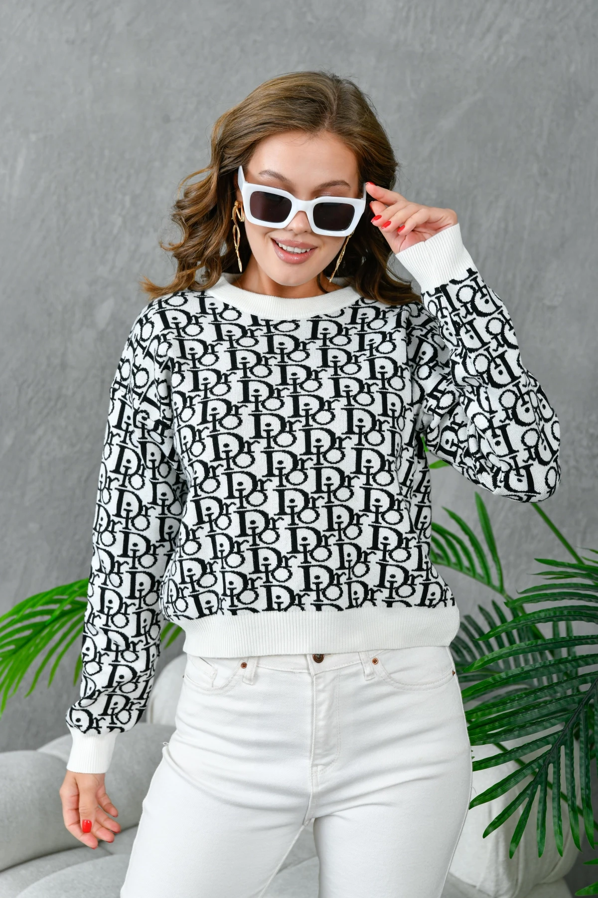 Kadın Bisiklet Yaka Yazı Detaylı Premium İplik Triko Kazak 10395.Crs