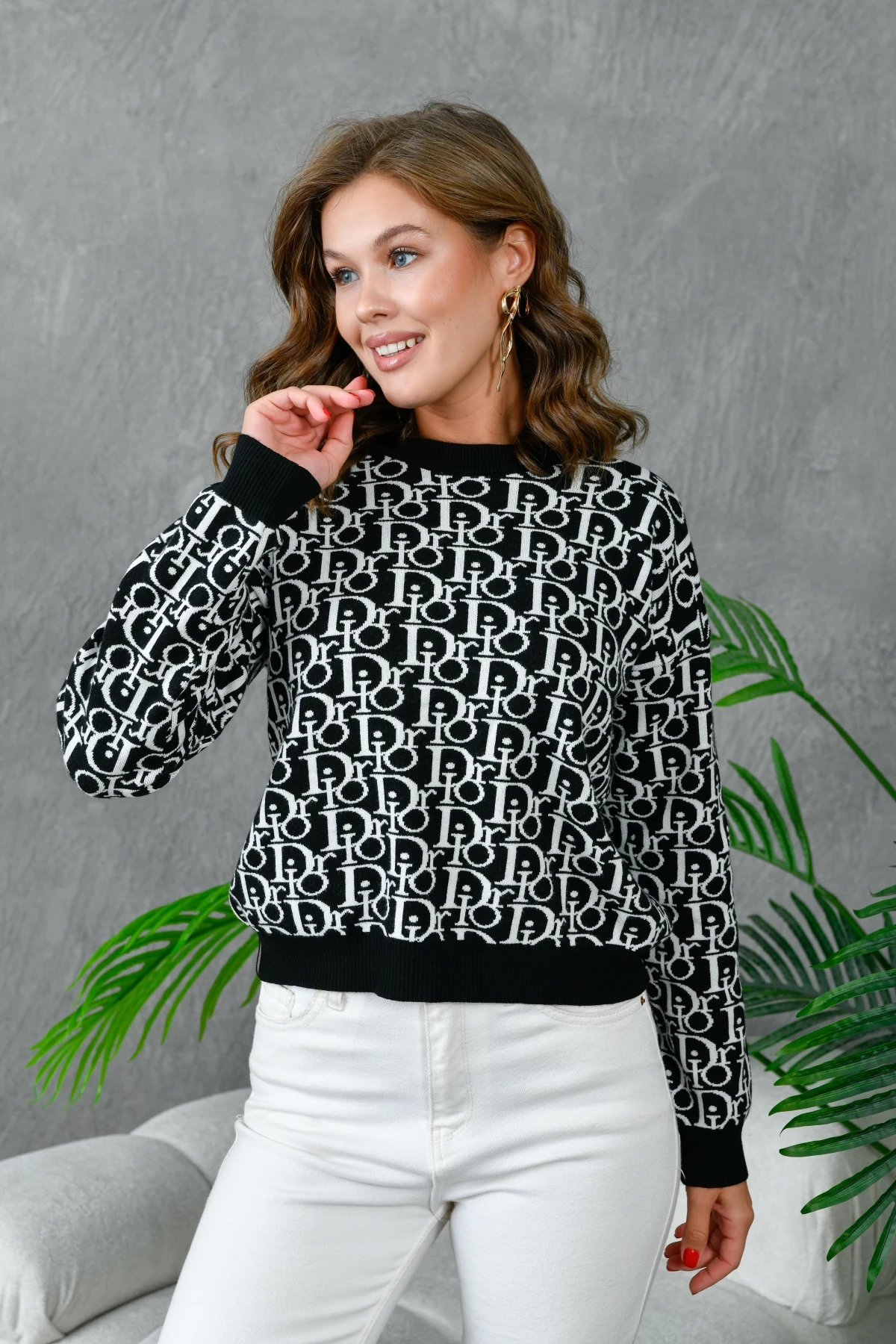 Kadın Bisiklet Yaka Yazı Detaylı Premium İplik Triko Kazak 10395.Crs