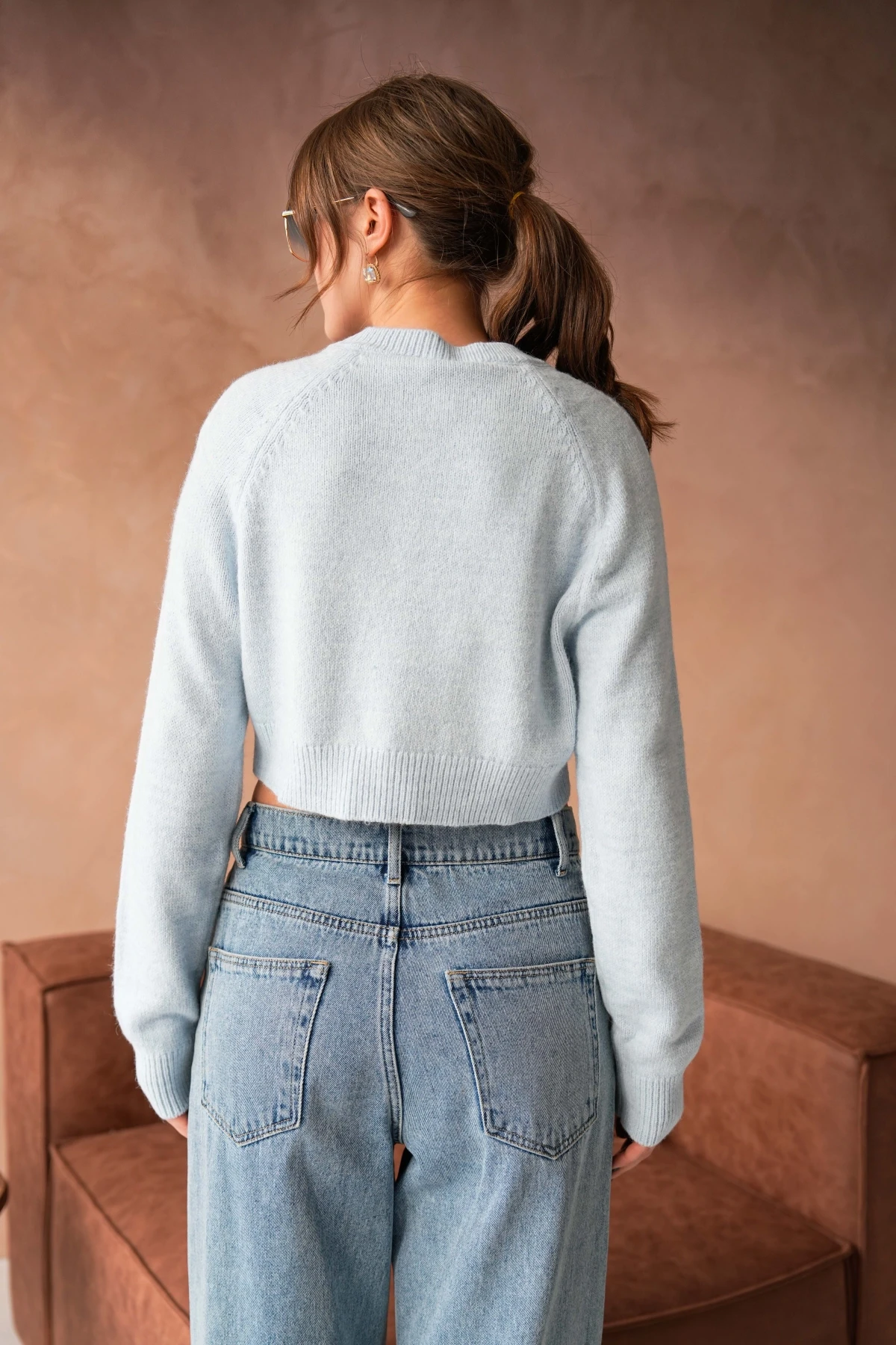 Womens Pomegranate Crew Neck Soft Textured Crop Knitwear Sweater