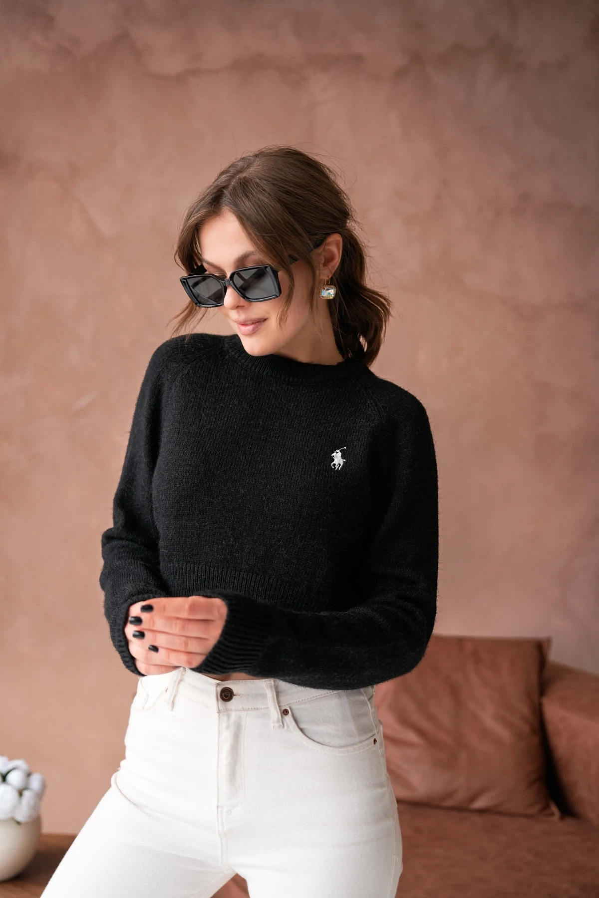 Womens Pomegranate Crew Neck Soft Textured Crop Knitwear Sweater