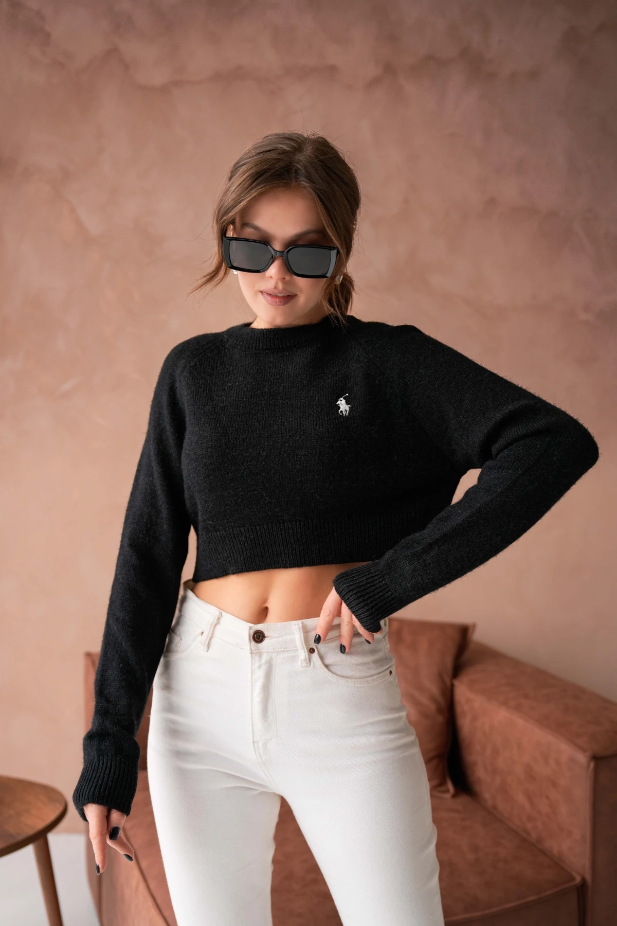 Womens Pomegranate Crew Neck Soft Textured Crop Knitwear Sweater