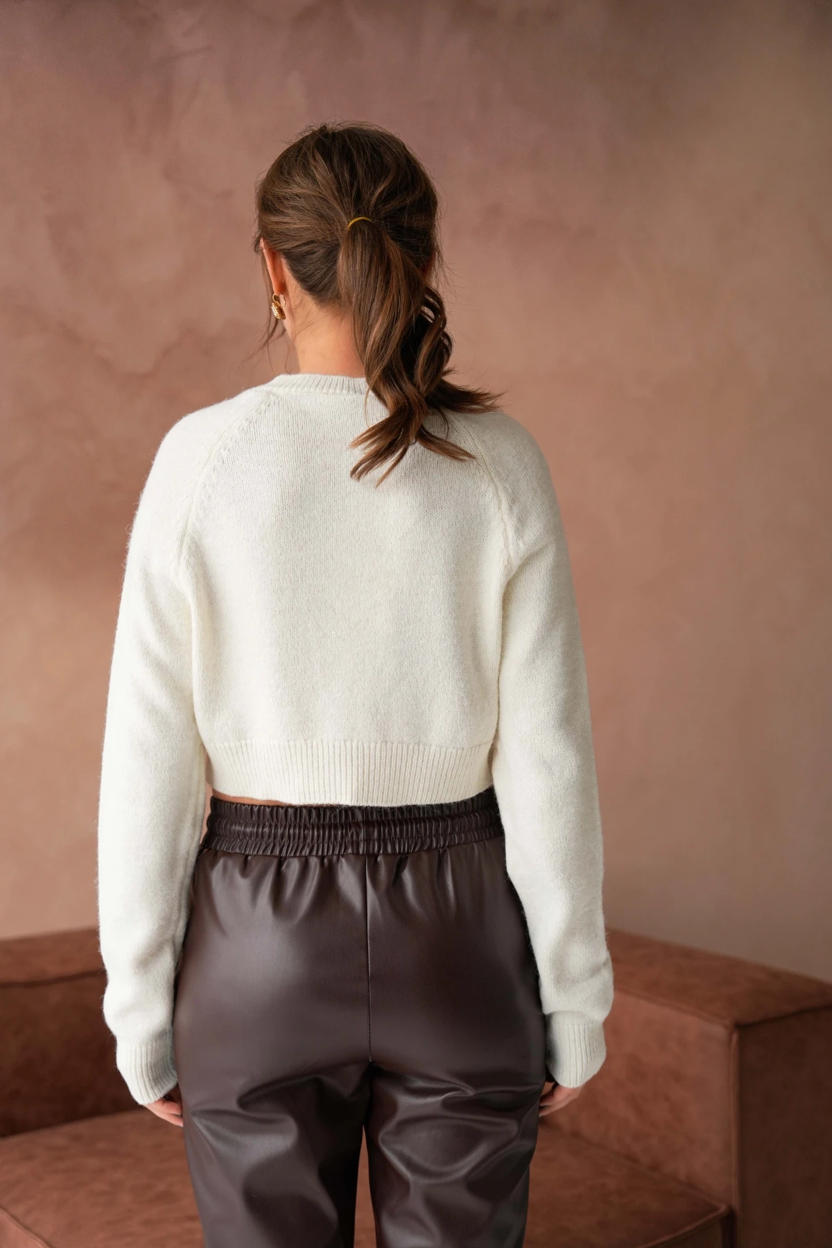 Womens Pomegranate Crew Neck Soft Textured Crop Knitwear Sweater