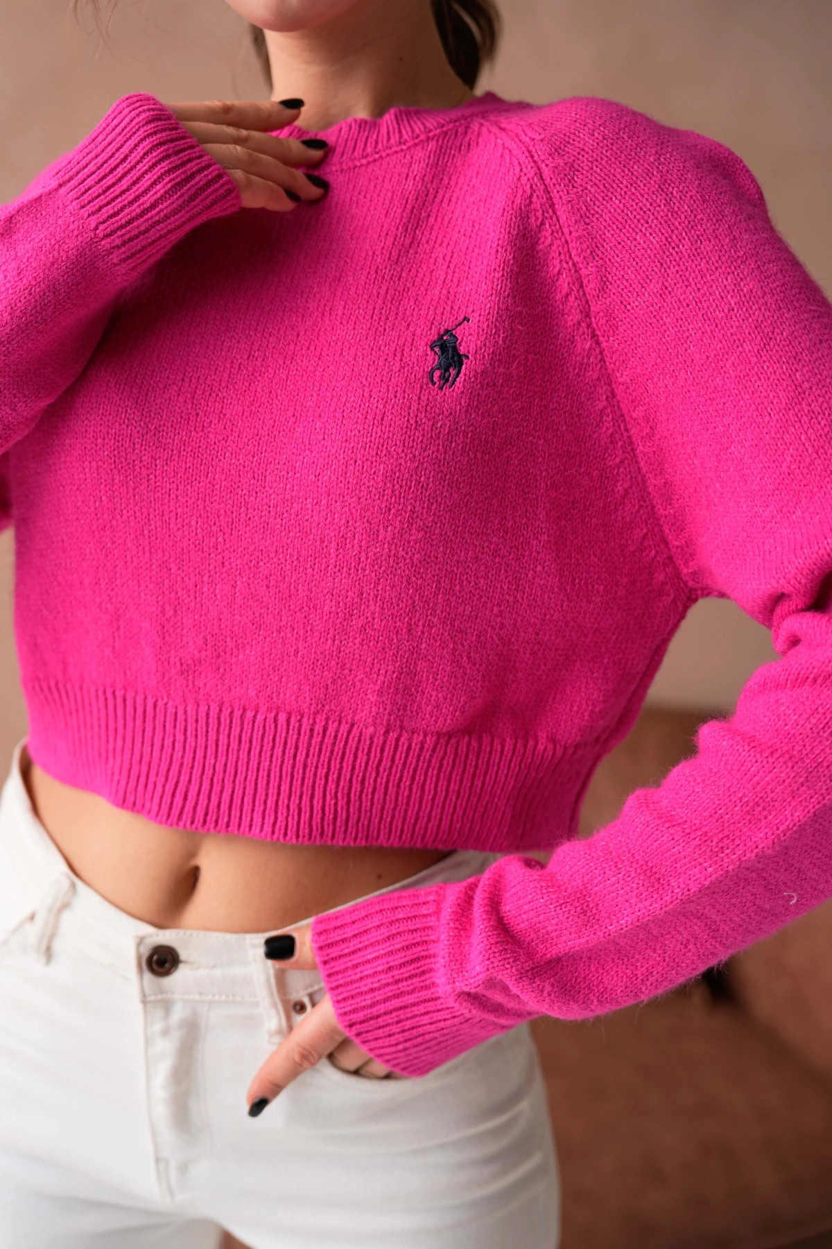 Womens Pomegranate Crew Neck Soft Textured Crop Knitwear Sweater