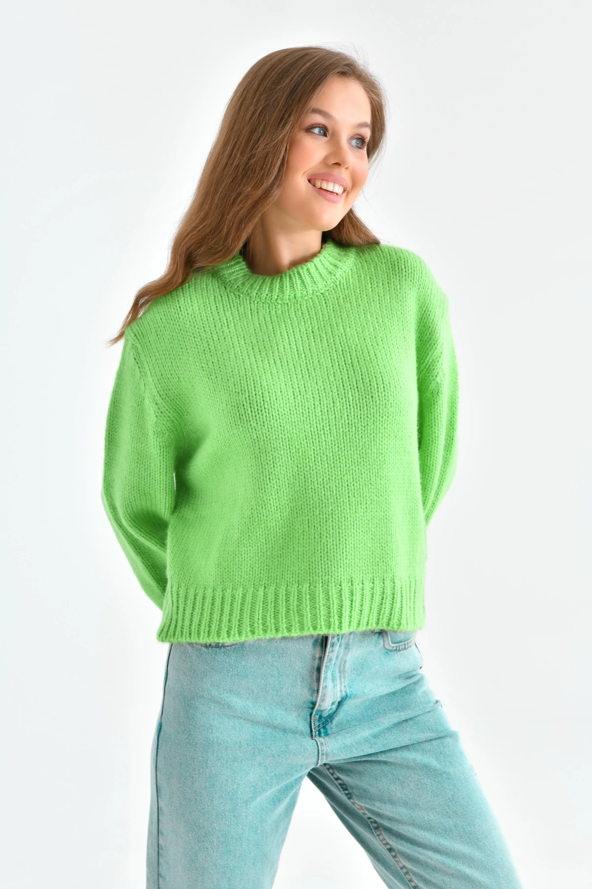 Kadın Bisiklet Yaka Selanik  Örgü Yumuşak Dokulu Triko Kazak 3014