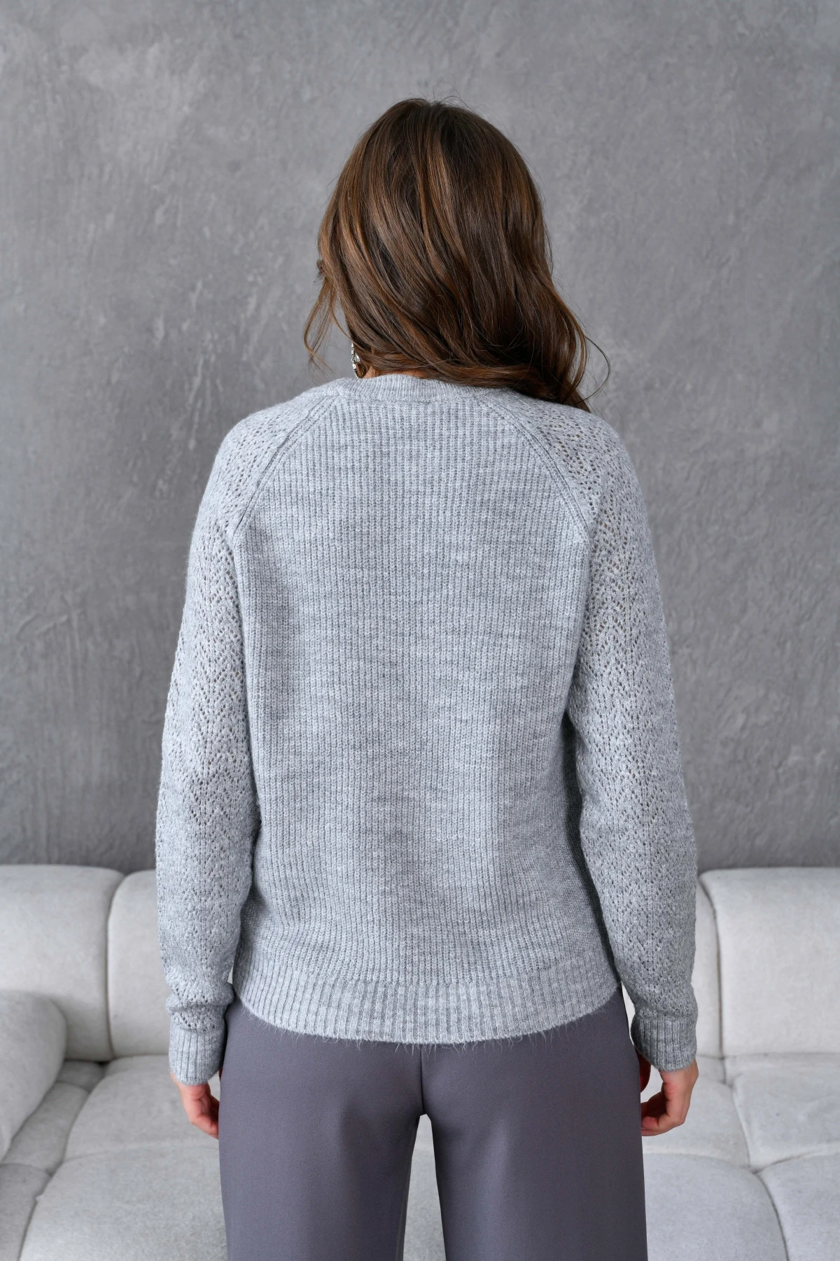 Kadın Fitilli Bisiklet Yaka Ajurlu Triko Kazak 8438Sw