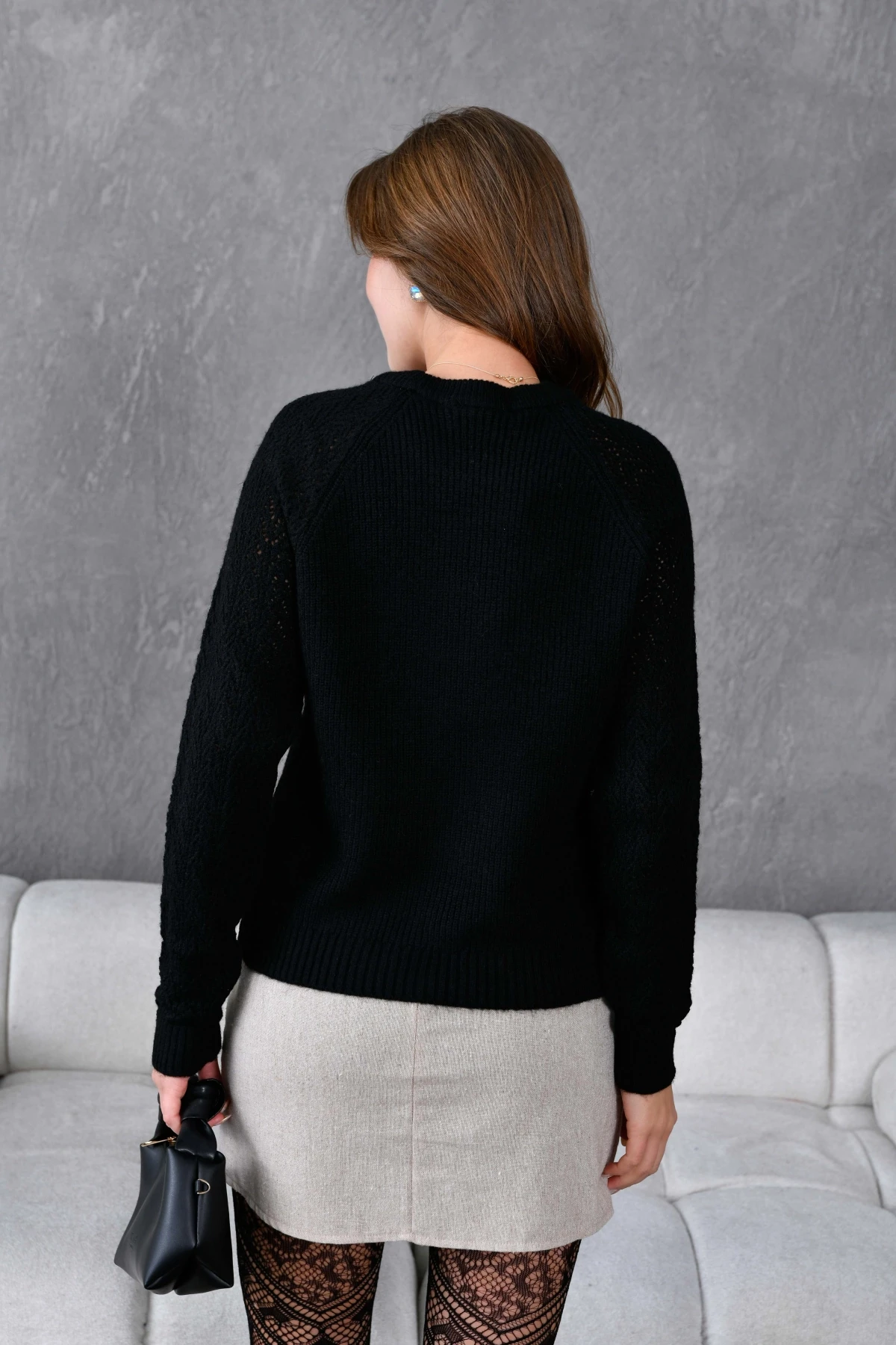 Kadın Fitilli Bisiklet Yaka Ajurlu Triko Kazak 8438Sw