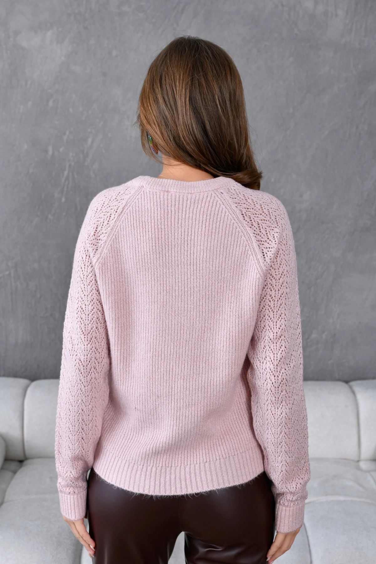 Kadın Fitilli Bisiklet Yaka Ajurlu Triko Kazak 8438Sw