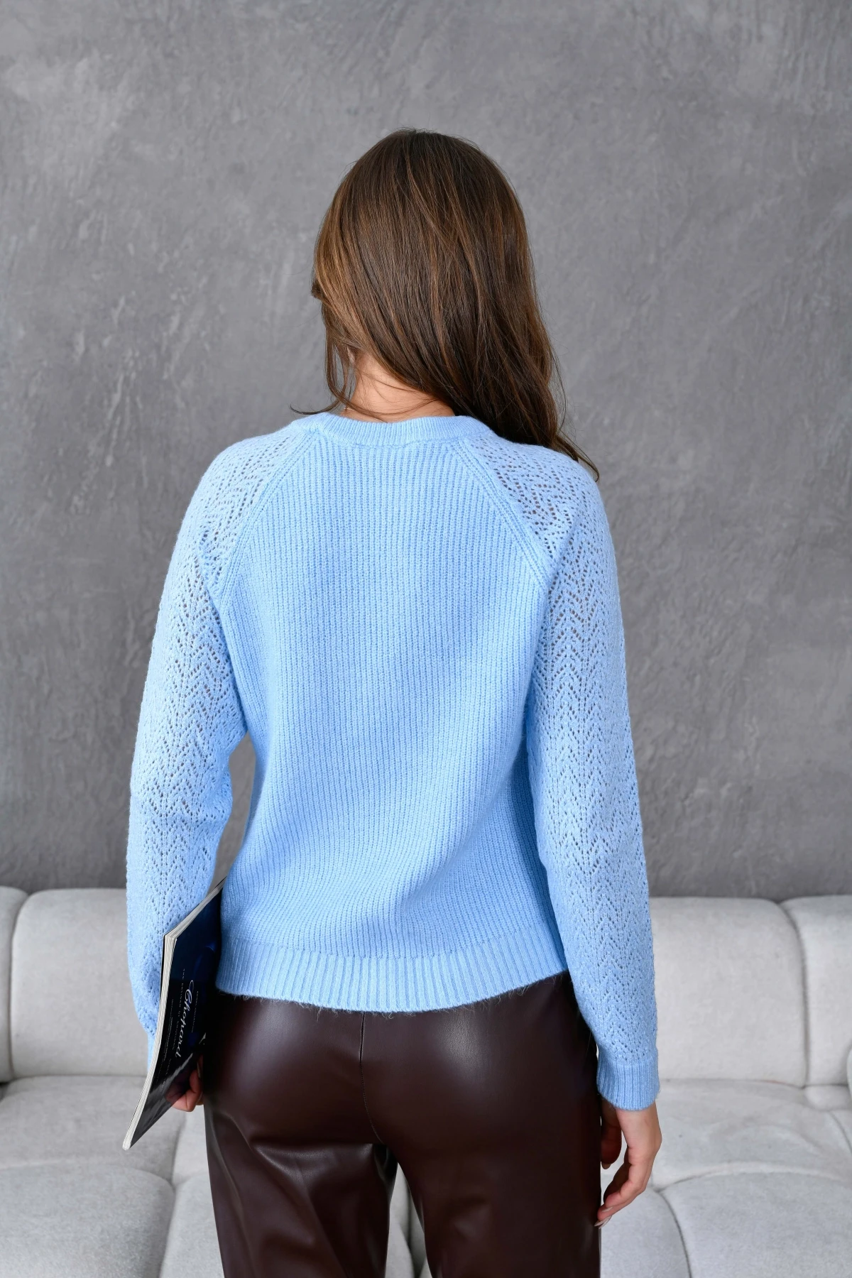 Kadın Fitilli Bisiklet Yaka Ajurlu Triko Kazak 8438Sw