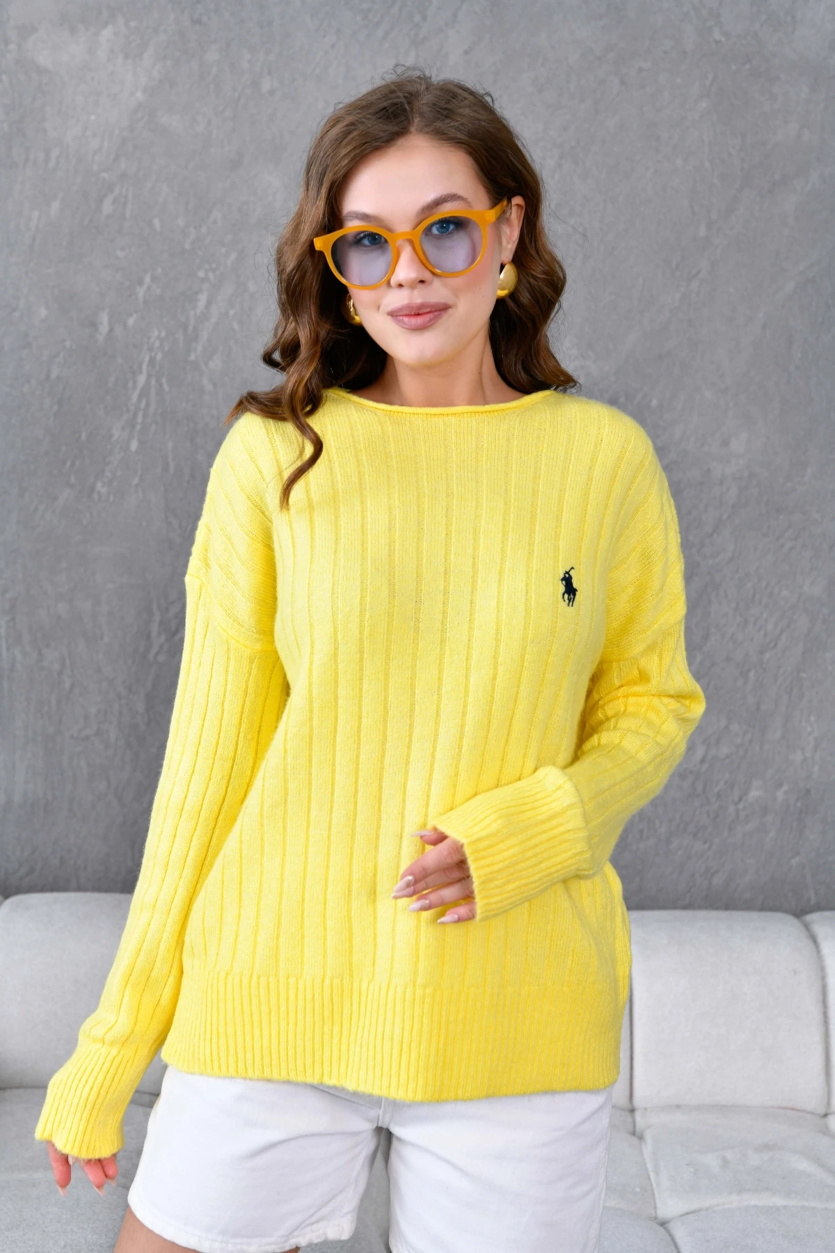 Kadın Geniş Yaka Fitilli Uzun Triko Kazak 8011Sw