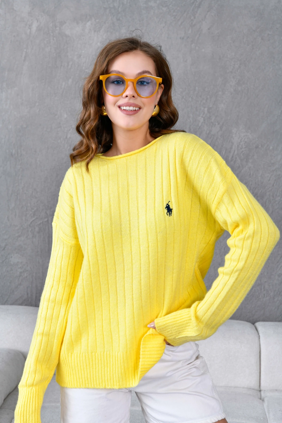 Kadın Geniş Yaka Fitilli Uzun Triko Kazak 8011Sw