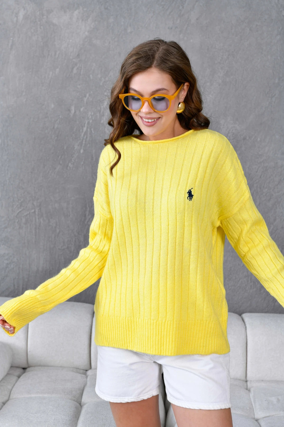 Kadın Geniş Yaka Fitilli Uzun Triko Kazak 8011Sw