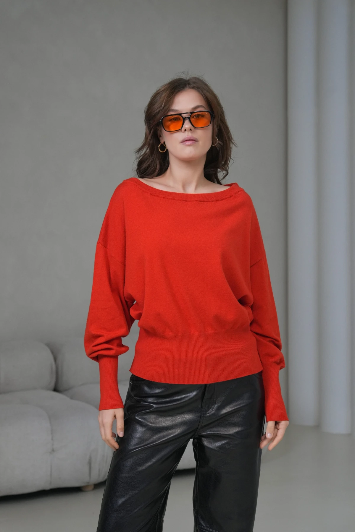 Kadın Geniş Yaka Kol Detay Premium İplik Yumuşak Dokulu triko kazak 12384.Crs