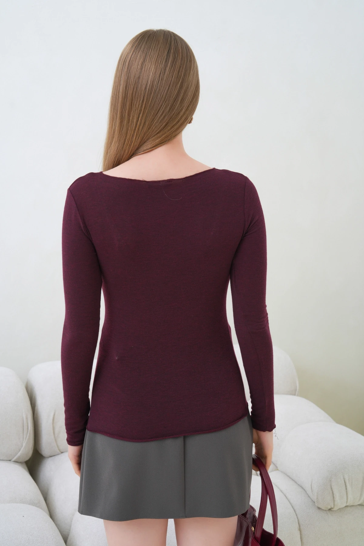 Kadın Geniş Yaka Uzun Kol Lycralı Penye Bluz 13000