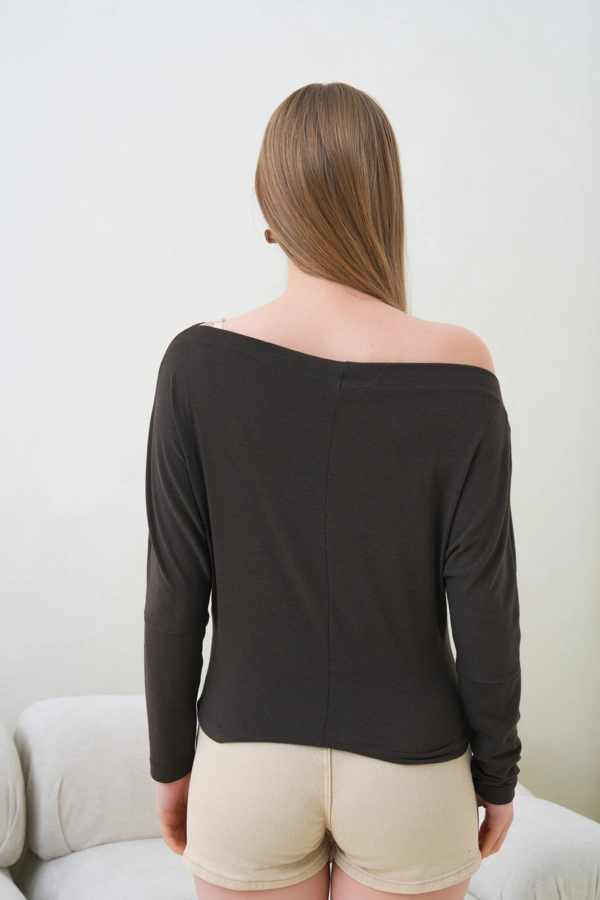 Kadın Kayık Yaka Yarasa Kol Lycralı Penye Bluz 13001