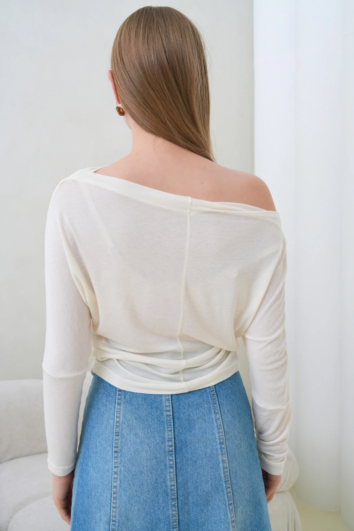 Kadın Kayık Yaka Yarasa Kol Lycralı Penye Bluz 13001