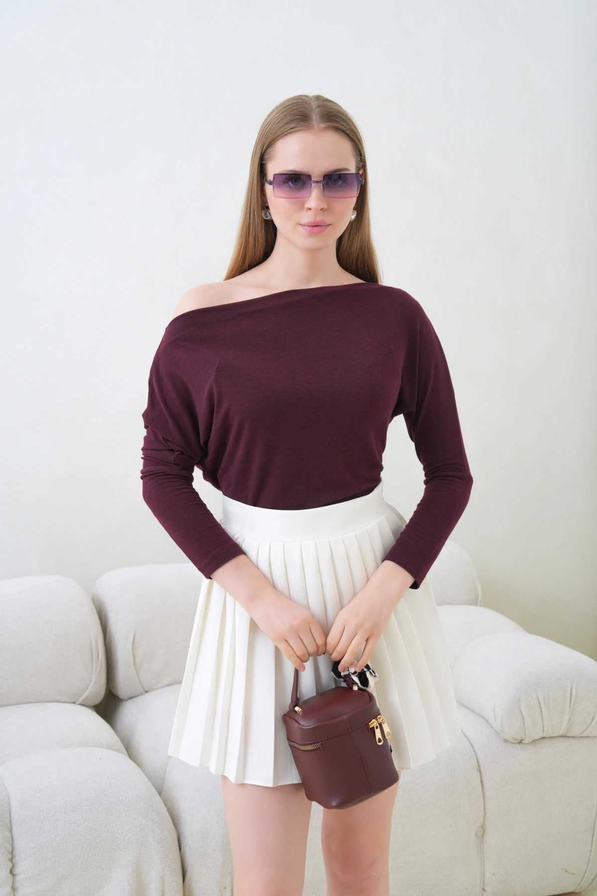 Kadın Kayık Yaka Yarasa Kol Lycralı Penye Bluz 13001