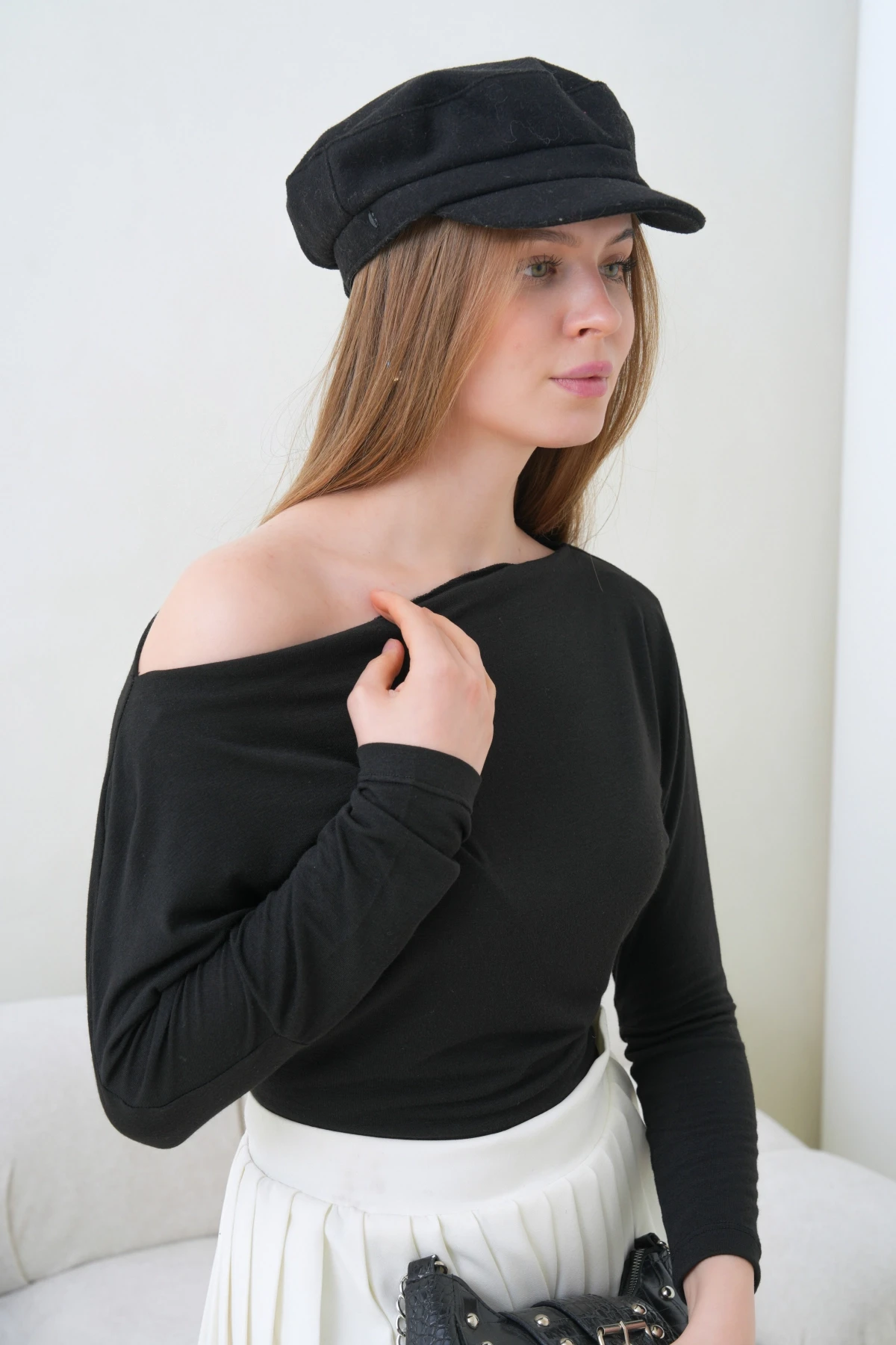 Kadın Kayık Yaka Yarasa Kol Lycralı Penye Bluz 13001