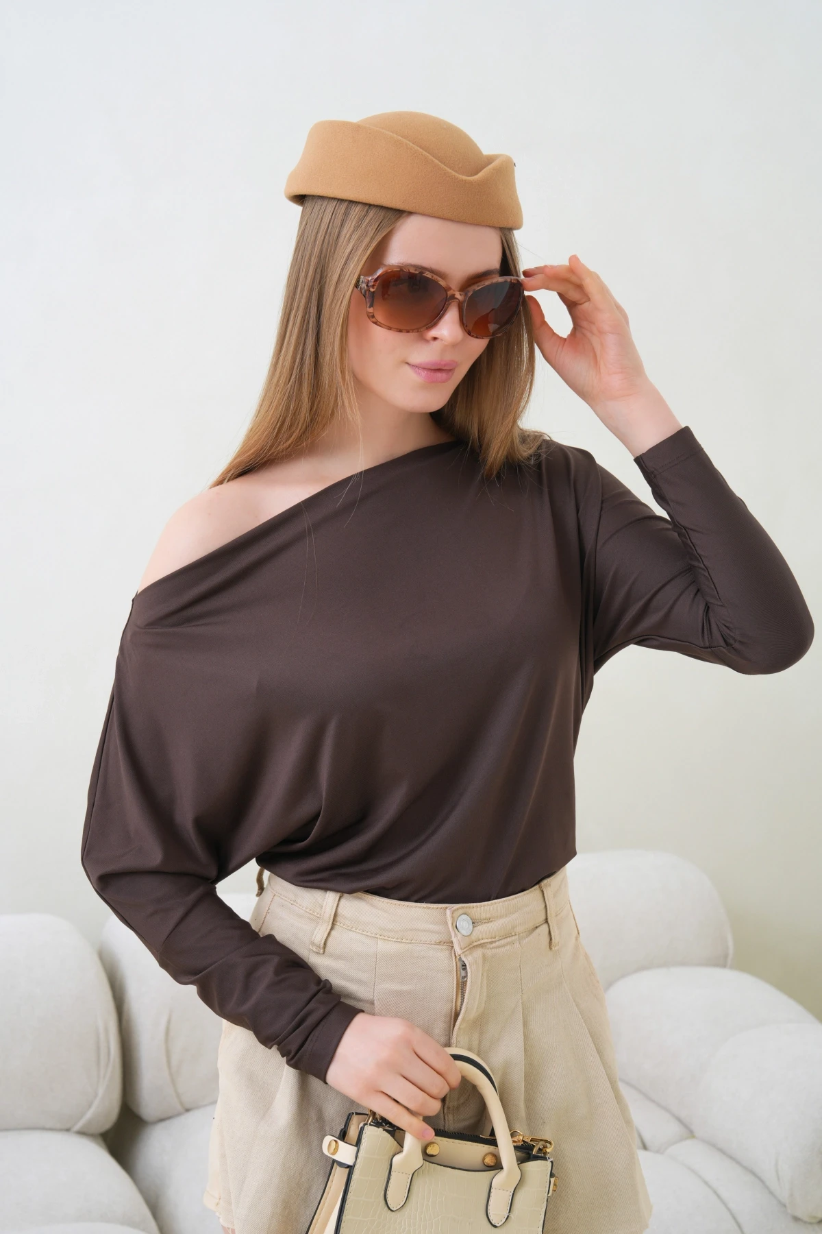 Kadın Kayık Yaka Yarasa Kol Lycralı Penye Bluz 13002