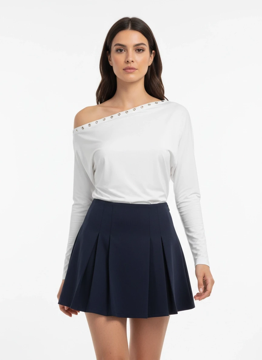 Kadın Kayık Yaka Yarasa Kol Yakası Troklu Lycralı Penye Bluz 13003