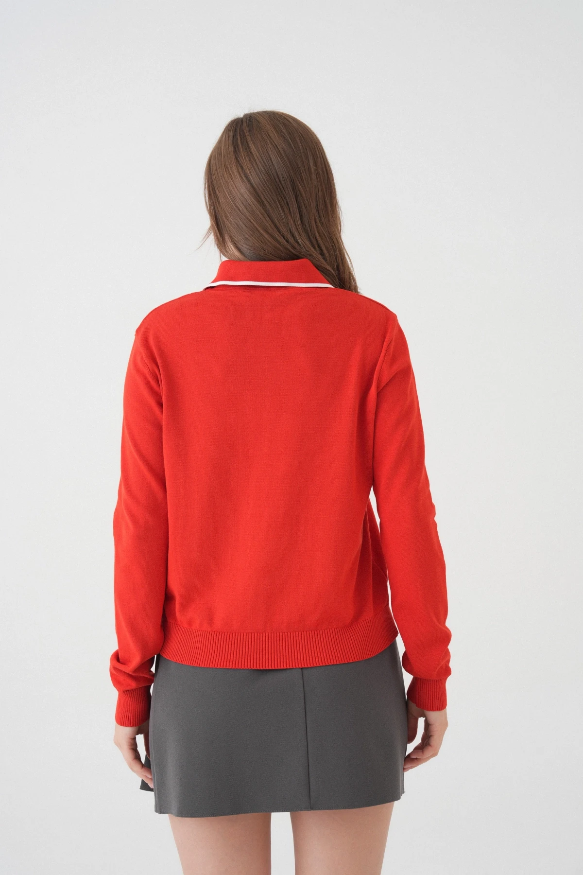 Kadın Polo Düğme Detay Basic Triko Kazak 12338.Vrt