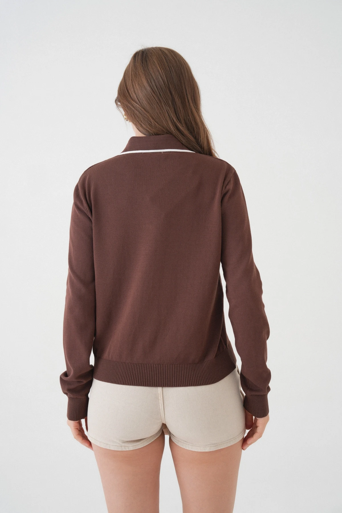 Kadın Polo Düğme Detay Basic Triko Kazak 12338.Vrt