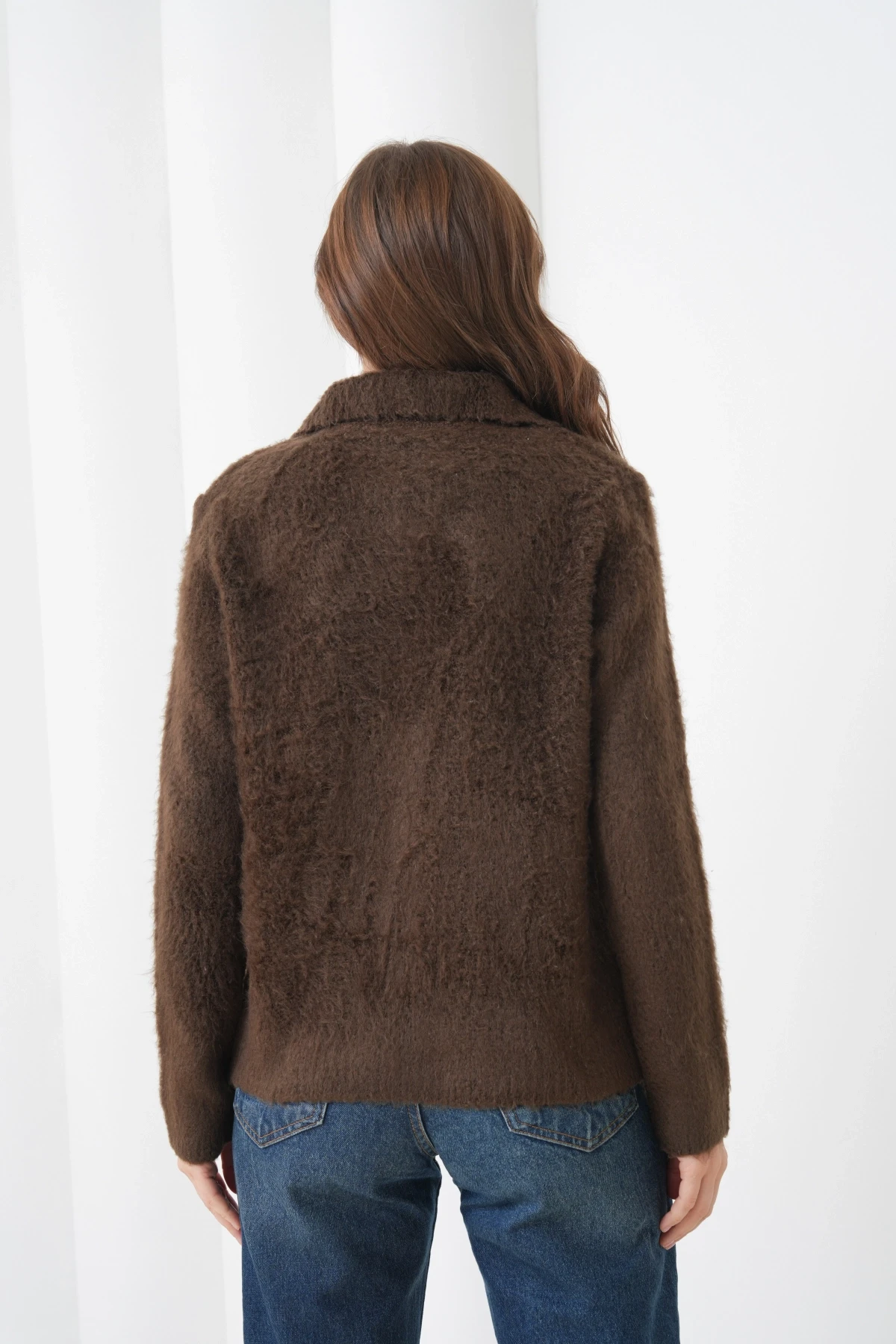 Kadın Polo Yaka Düğme Detay Şardonlu Triko Ceket 8645Sw