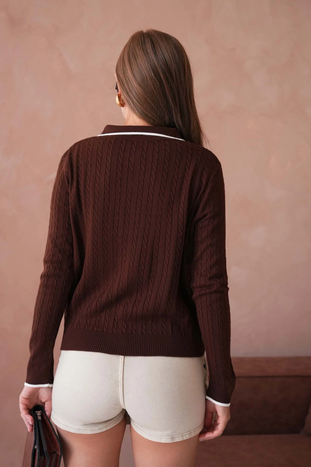 Kadın Polo Yaka Fermuar Detay Triko Kazak