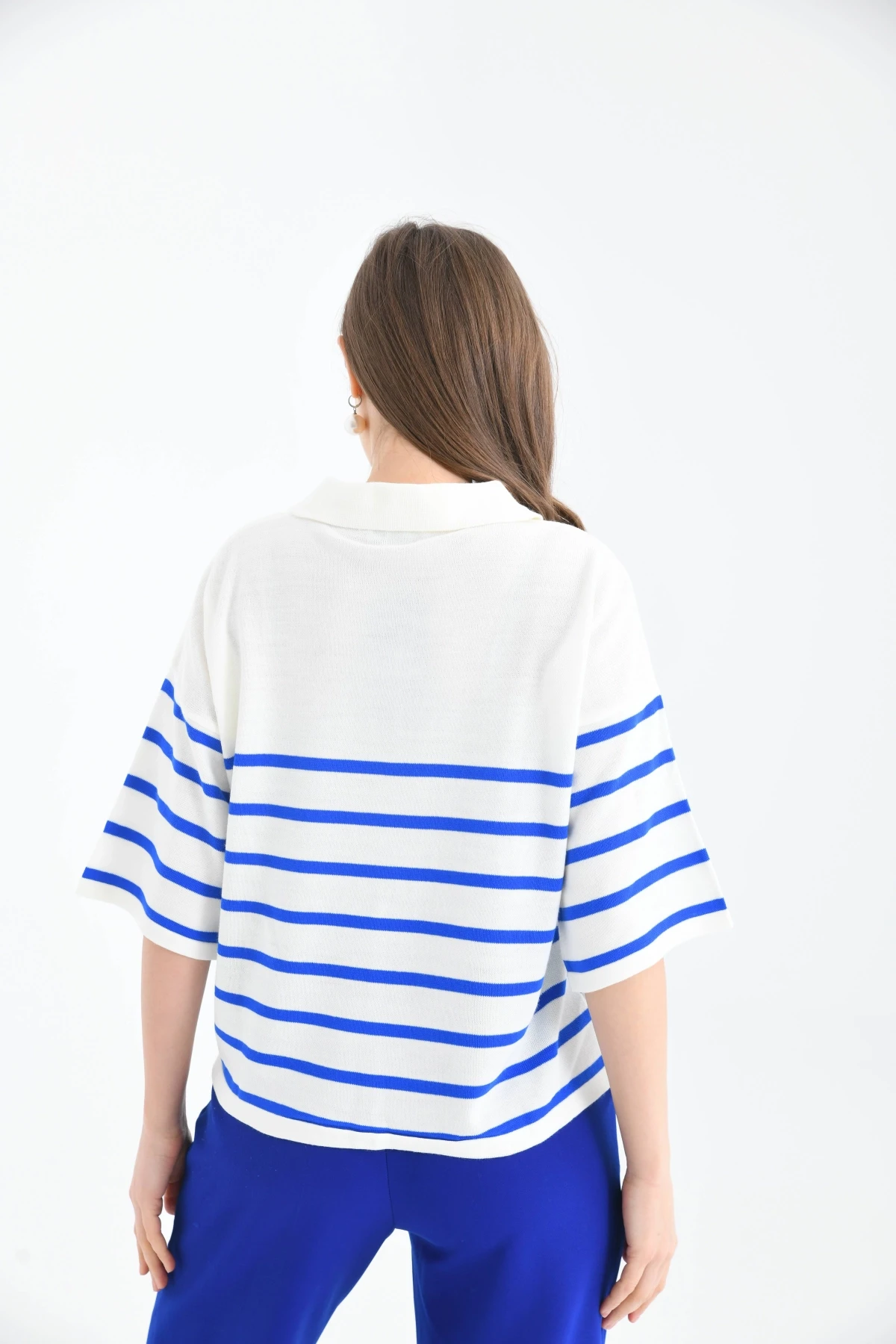 Kadın Polo Yaka Kısa Kol Fermuar Detay Triko Kazak 10099