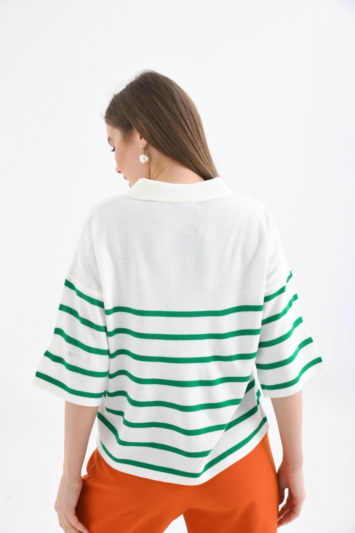 Kadın Polo Yaka Kısa Kol Fermuar Detay Triko Kazak 10099