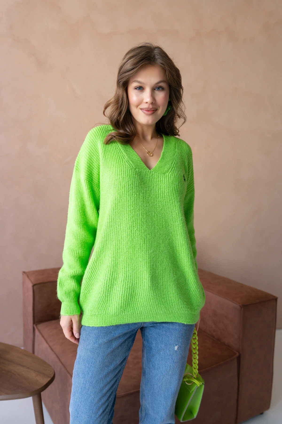 Kadın V Yaka Fitilli Triko Kazak 217074Sw