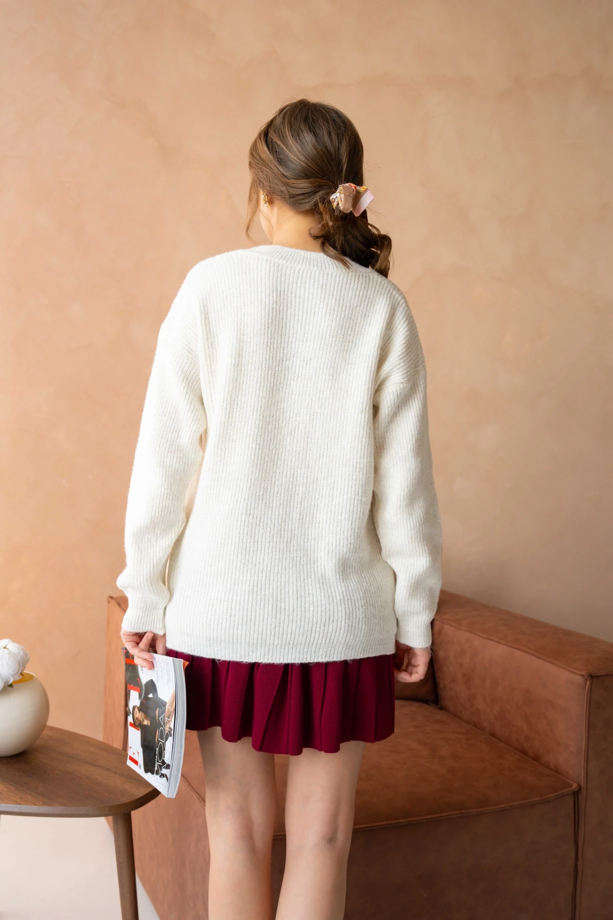 Kadın V Yaka Fitilli Triko Kazak 217074Sw