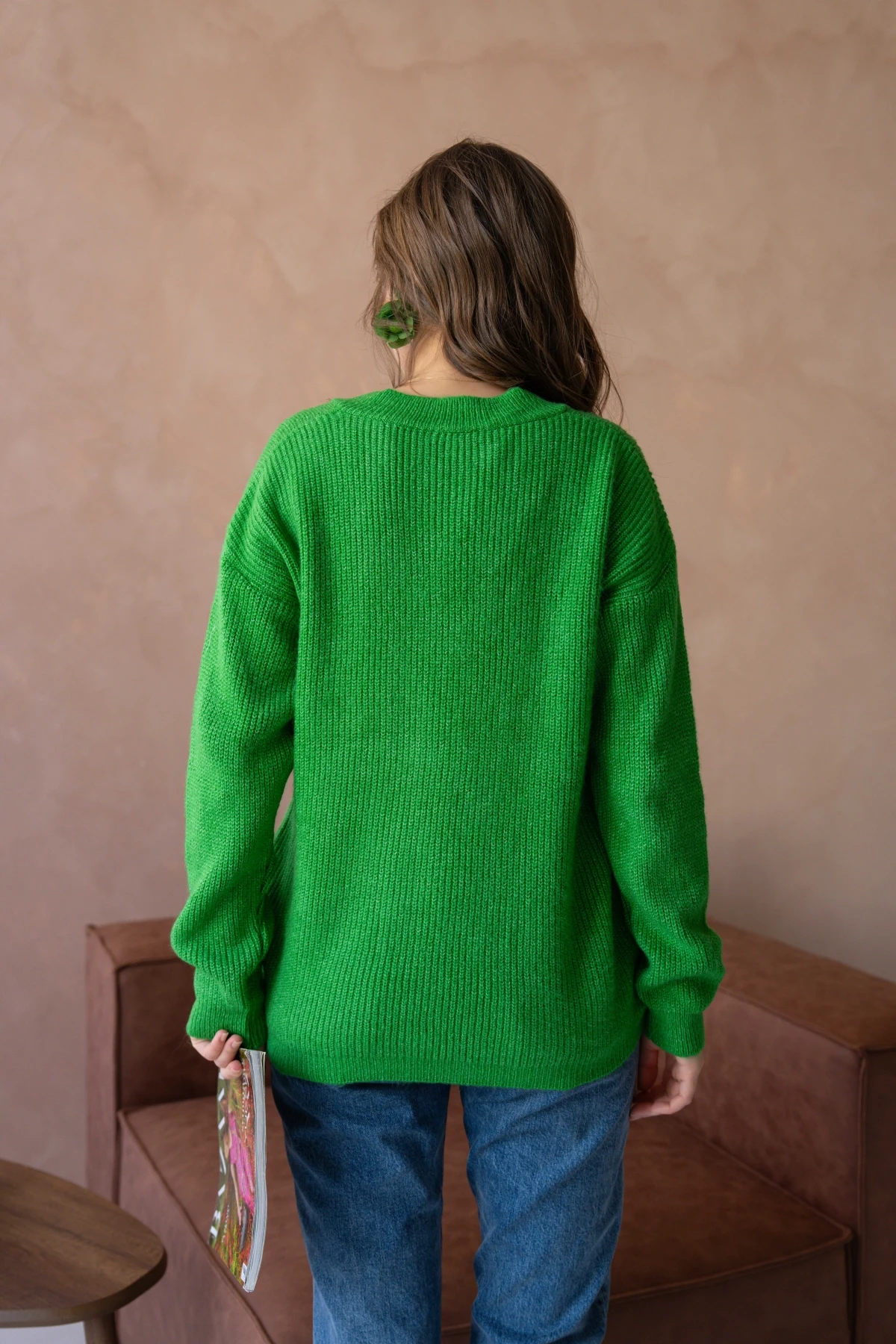 Kadın V Yaka Fitilli Triko Kazak 217074Sw