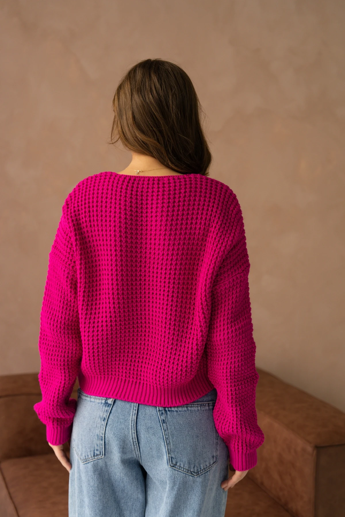 Kadın V Yaka Nakış Detay Ajurlu Triko Kazak 225008