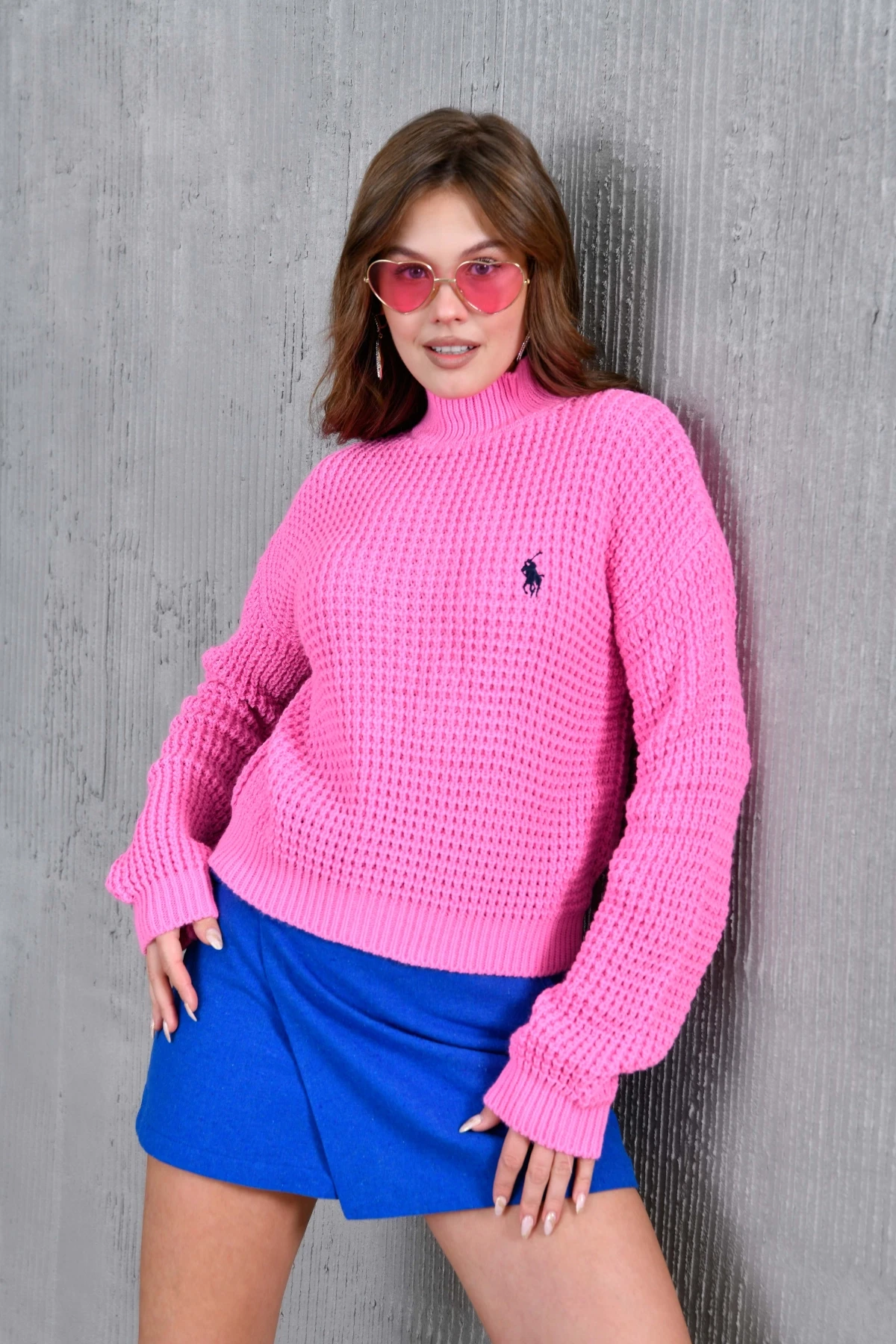 Kadın Yarım Balıkçı  Yaka Prinç Örgü Detay Dokulu Triko Kazak 225006