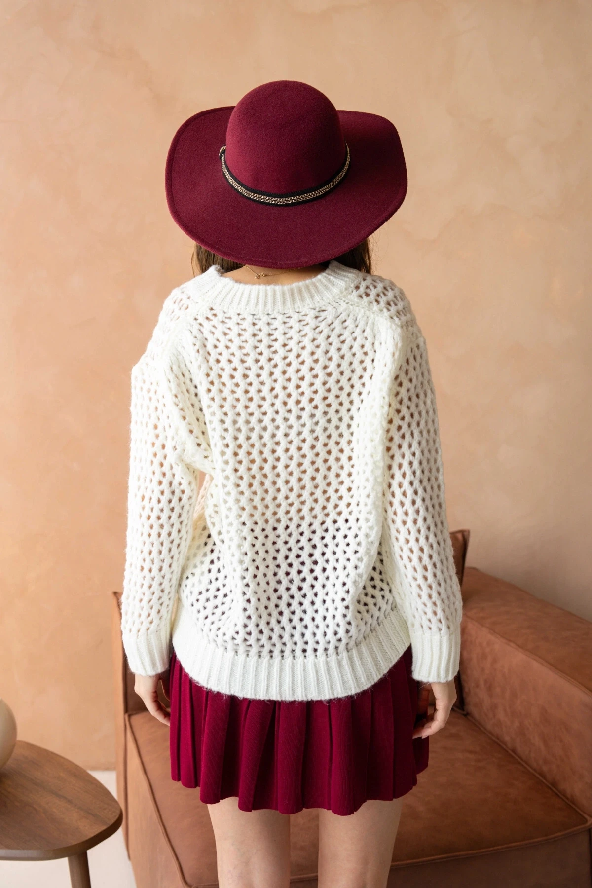 Kdın Bisiklet Yaka Ajurlu Fiyonk Detay Triko Kazak