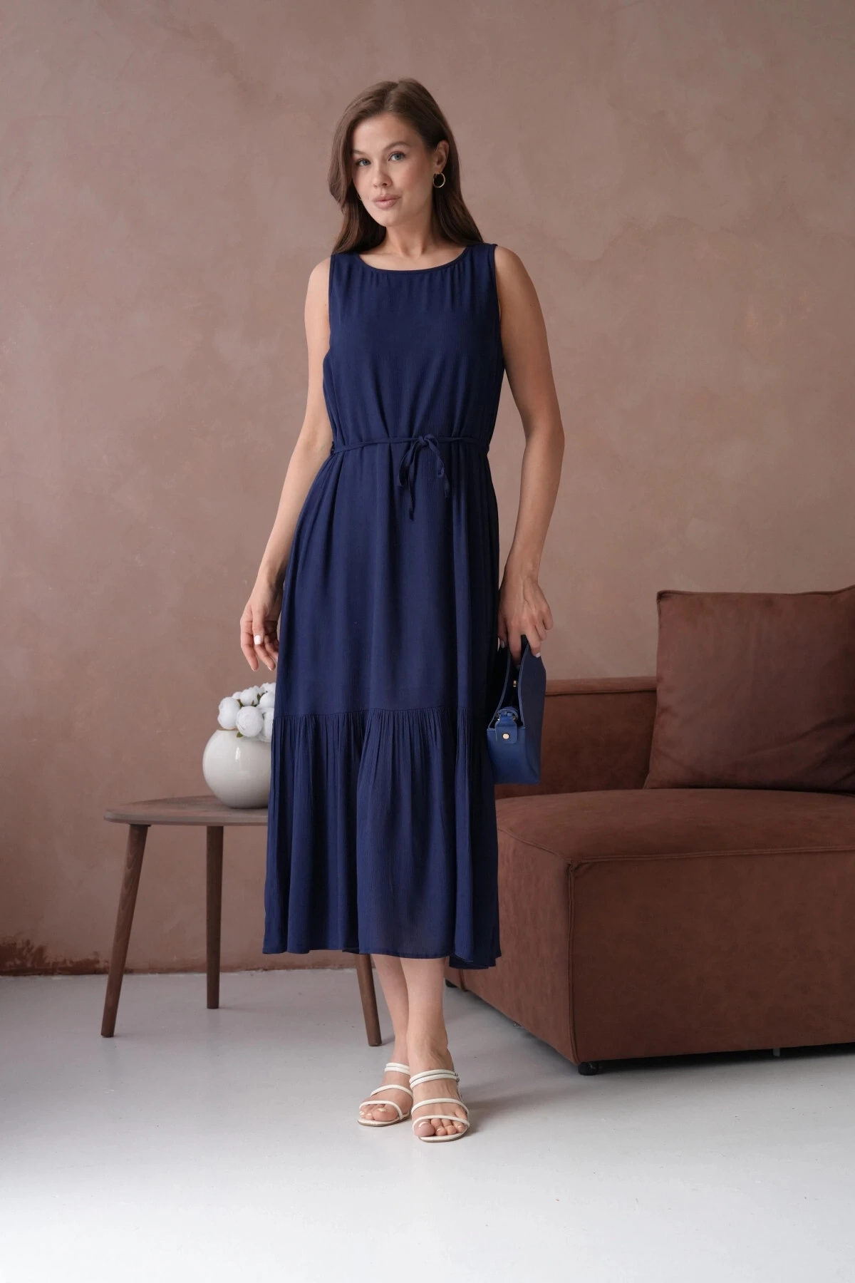 Lacivert Kısa Kol Salaş Yazlık Elbise