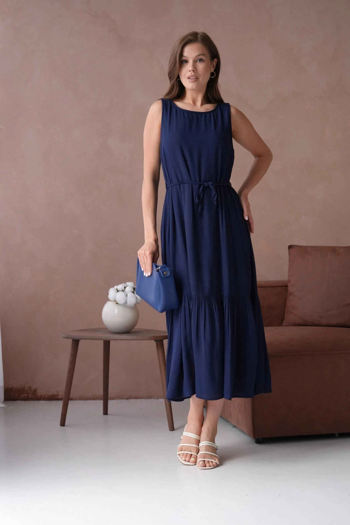 Lacivert Kısa Kol Salaş Yazlık Elbise