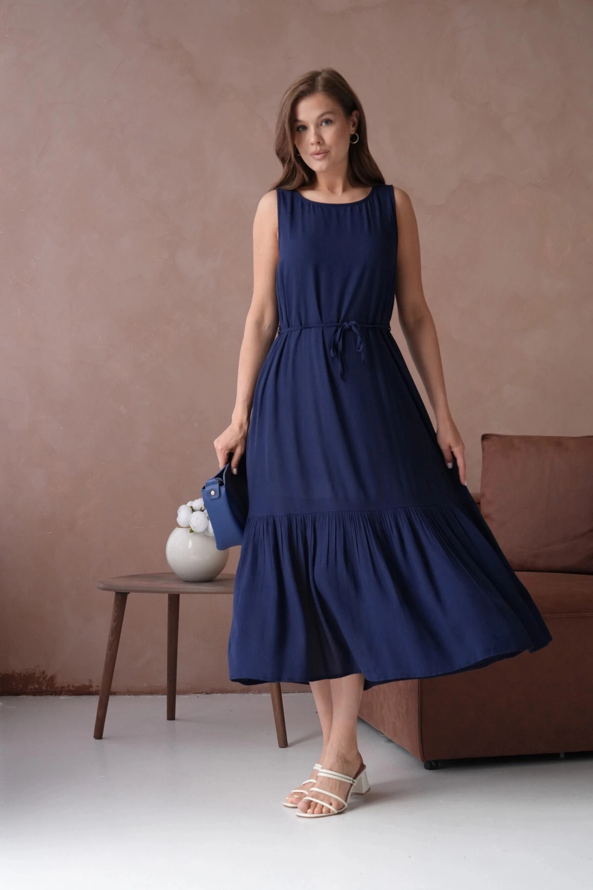 Lacivert Kısa Kol Salaş Yazlık Elbise